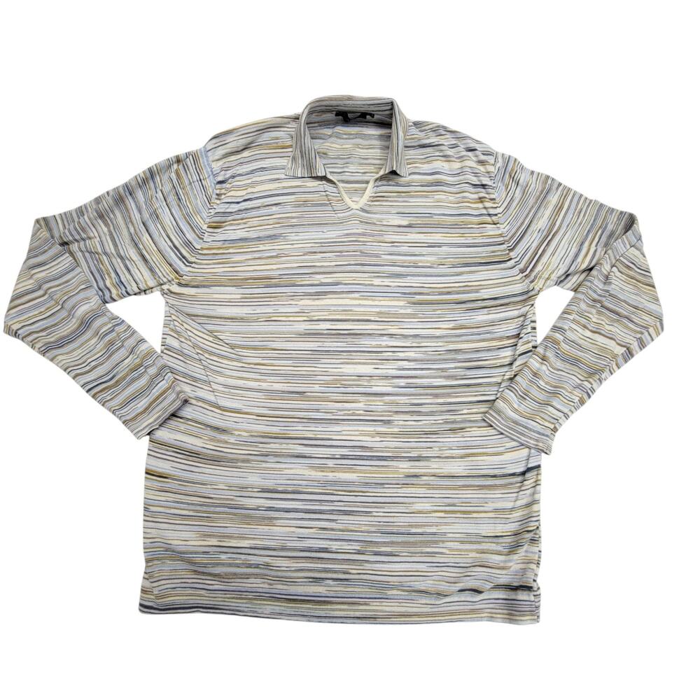 Bugatchi Mens XXL Striped Riviera V-Neck Polo Sweater Long Sleeve Cotton Italy